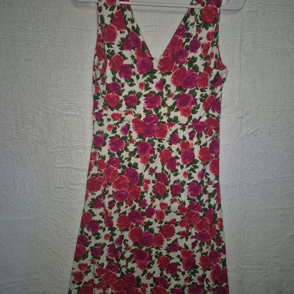 Garnet Hill Green Cotton Rose Print Dress Sz S-M Floral Fairycore Cottagecore - Picture 8 of 13